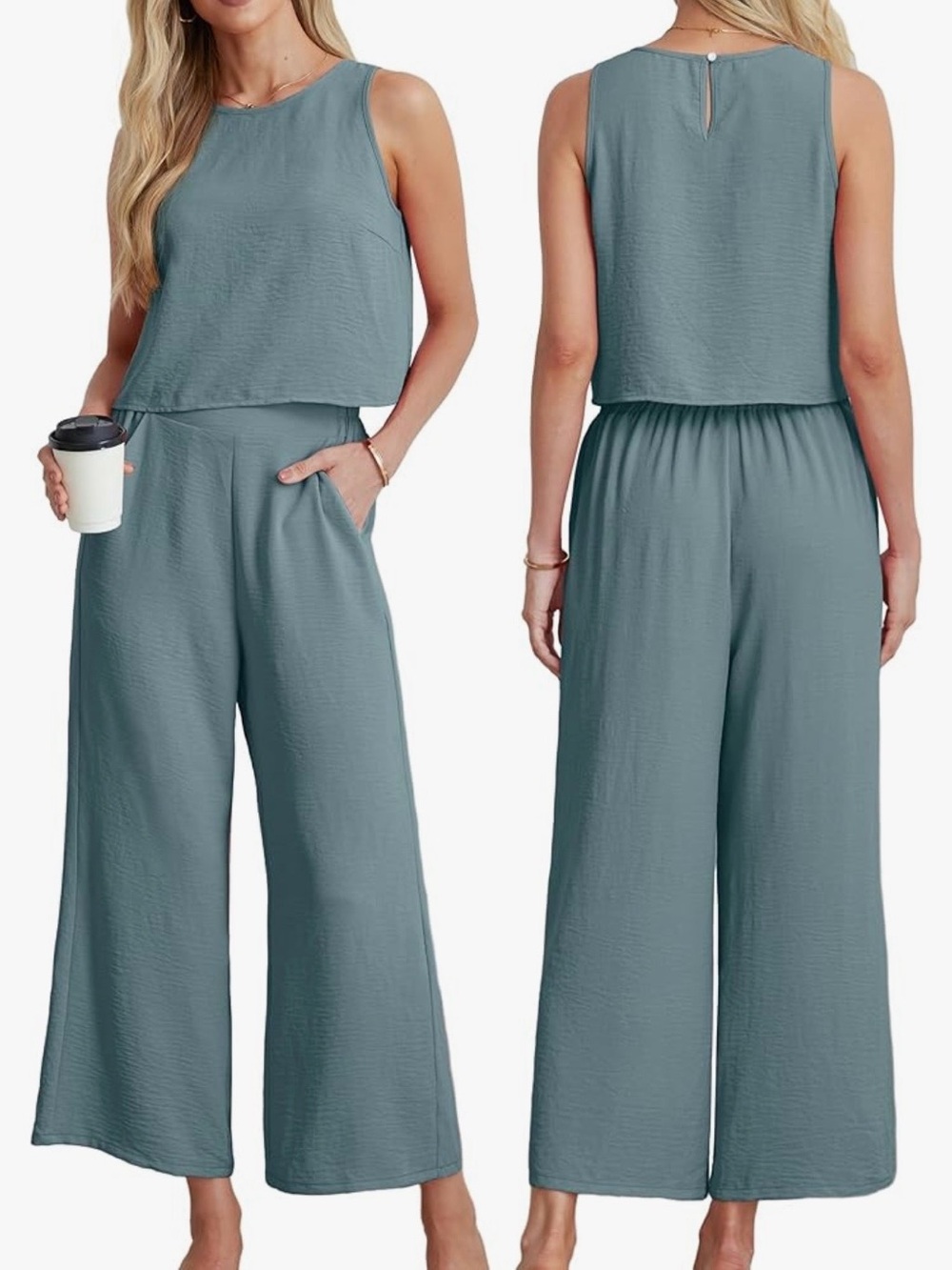 Sleeveless Wide-Leg 2 Piece in blue/green - Picture 2 of 7
